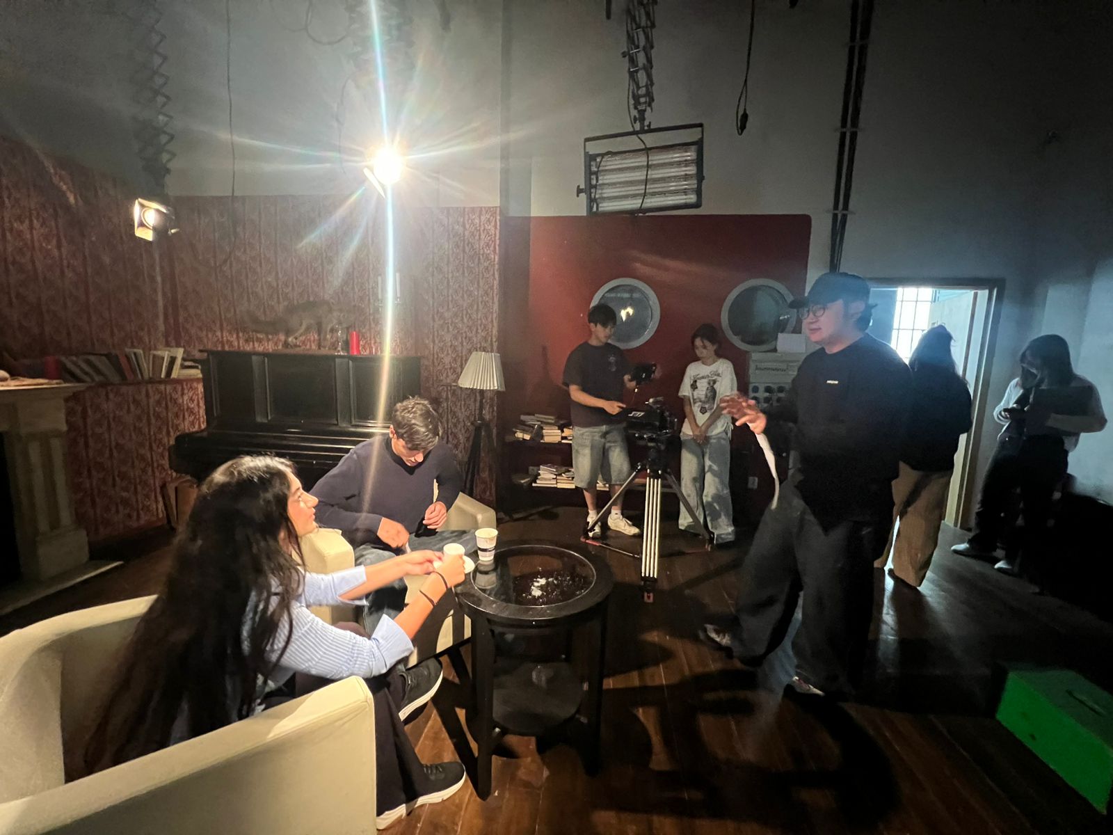 Wide behind-the-scenes view of a Prague interior production